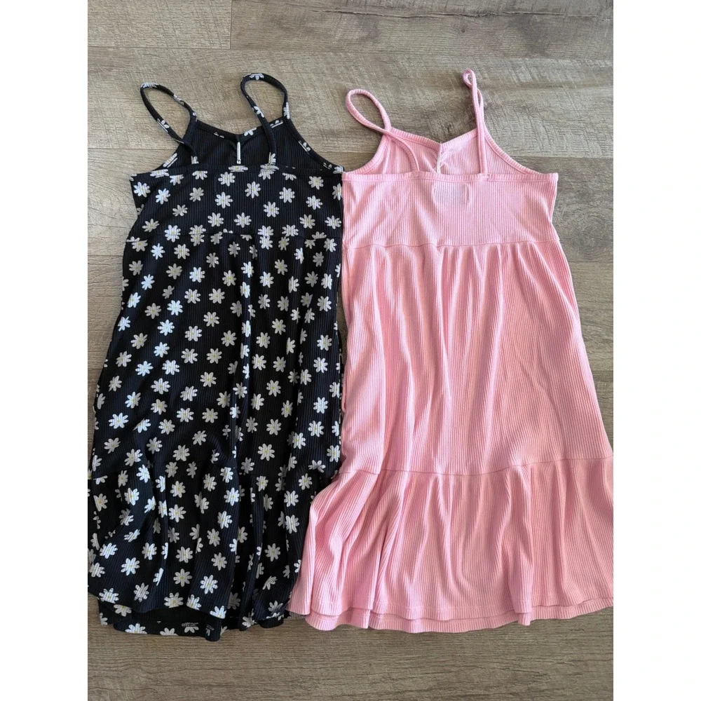 Old Navy Girls Ribbed Cami Dress Set 2pk Daisy Floral Pink Black Size L 10-12